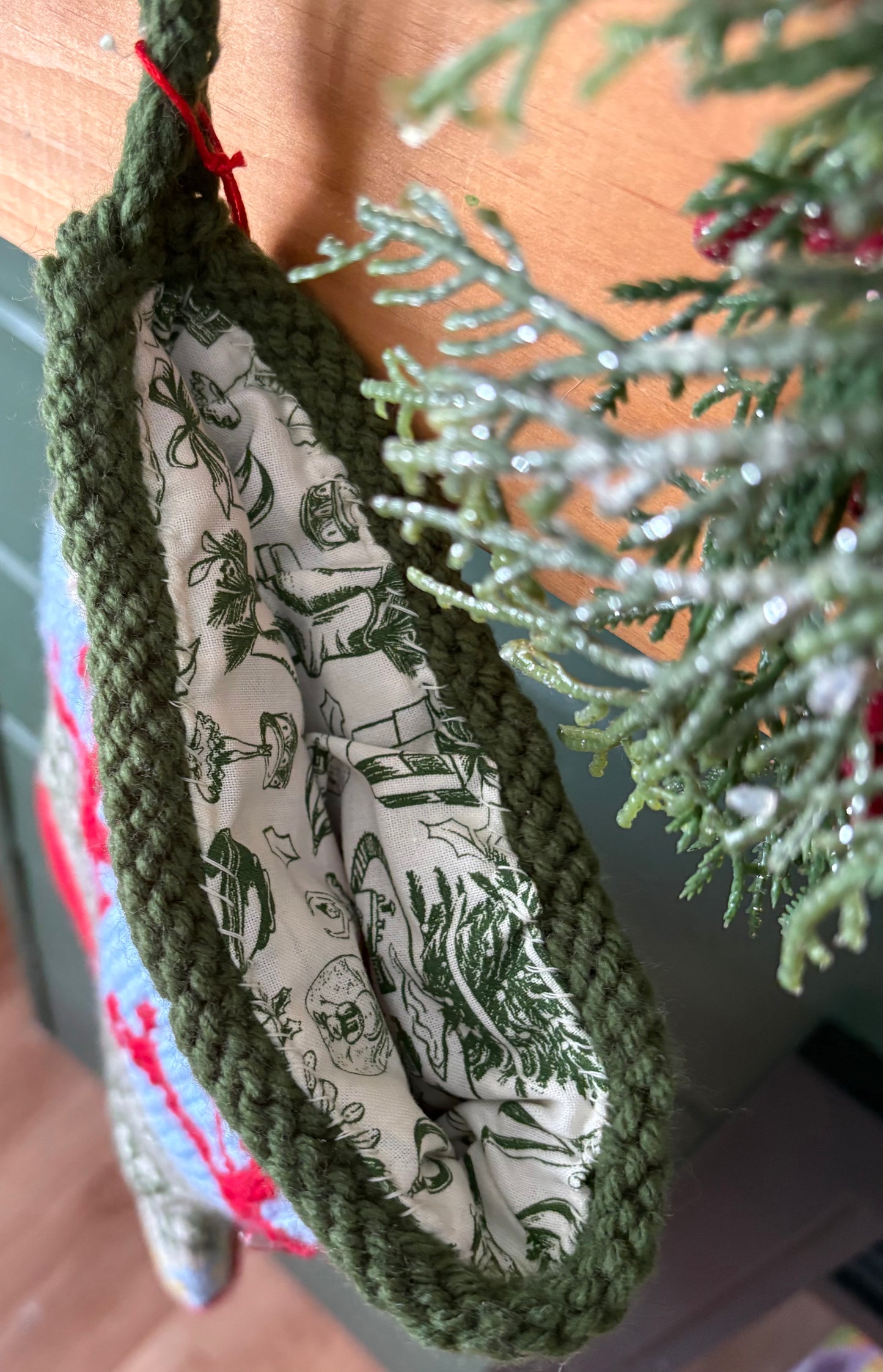 Hand knit Christmas stocking