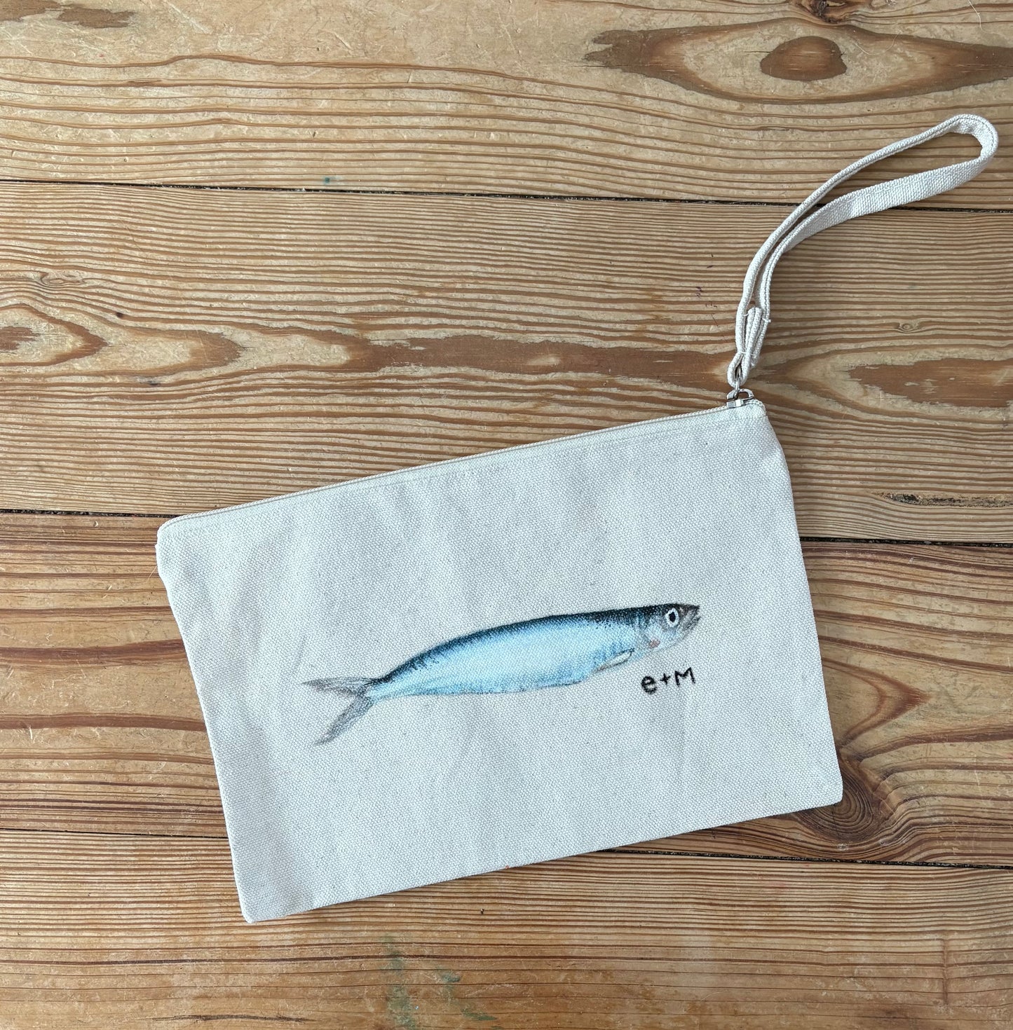 Hand painted mini zip sardine pouch