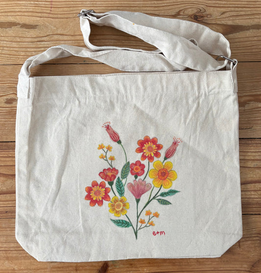 Hand painted flower project tote