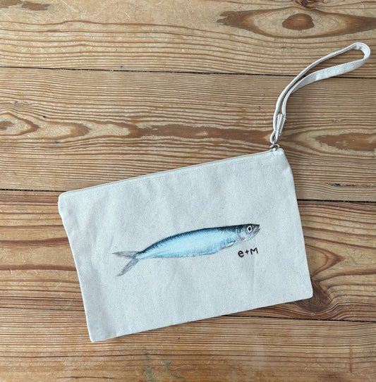 Hand painted mini zip sardine pouch
